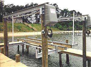 Overhead beam boat lifts